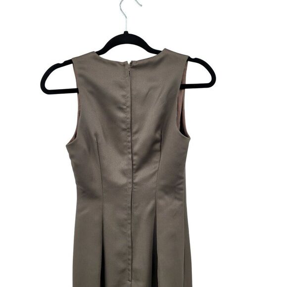 Vintage Womens Satin Sheath Gown Side Slit Size XS Taupe Neutral Cocktail Party - Picture 10 of 12